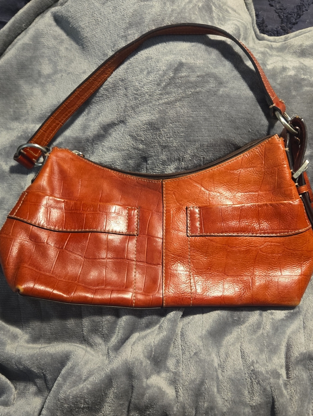 Fossil-Vintage 1954 Whiskey Brown Croc-Embossed Leather Shoulder Bag